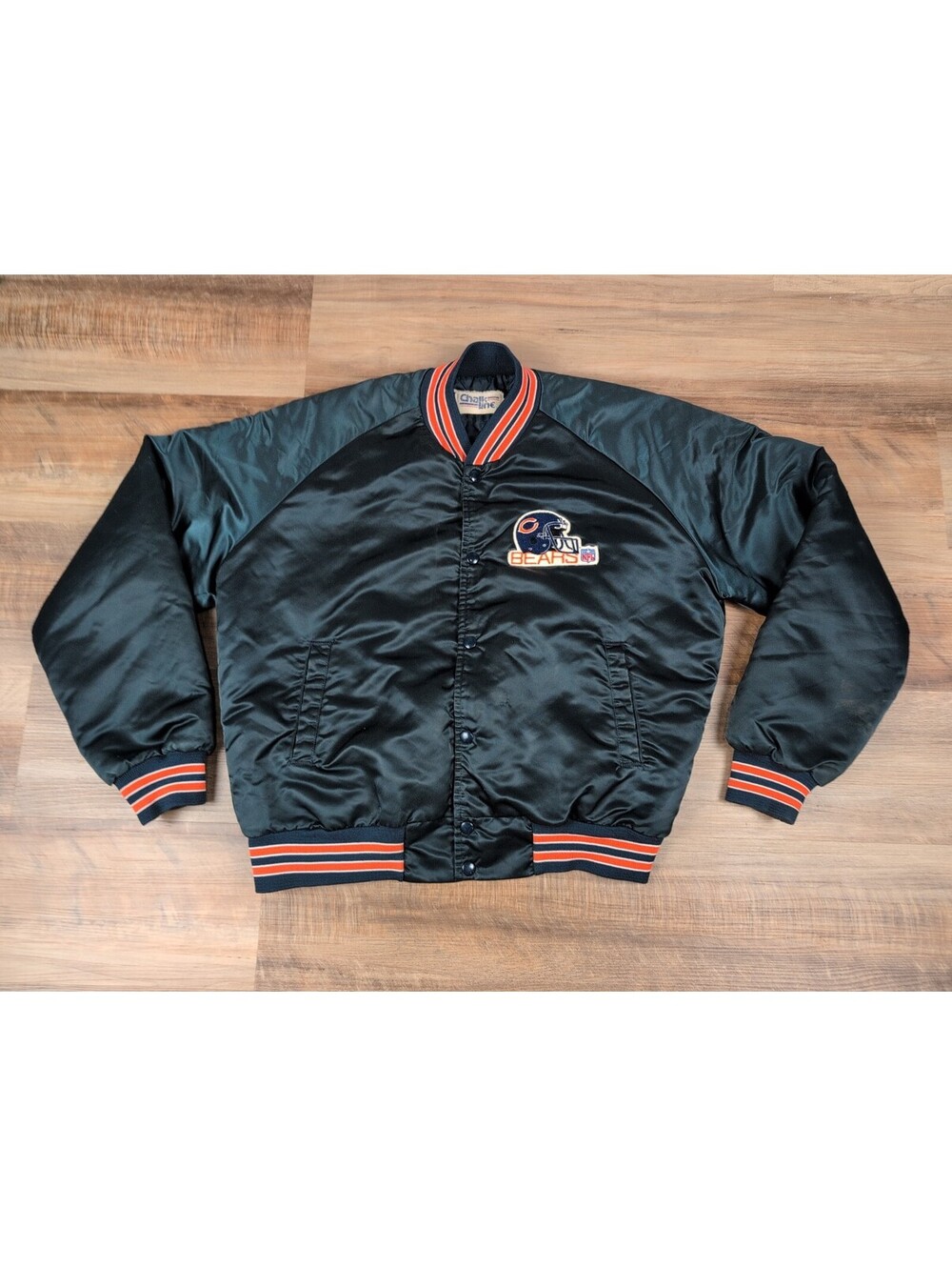 Vintage Chicago Bears Jacket Mens Navy Blue NFL Football Chalk Line 80s Large